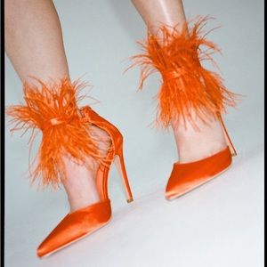 Nasty Gal Orange Feather Pumps